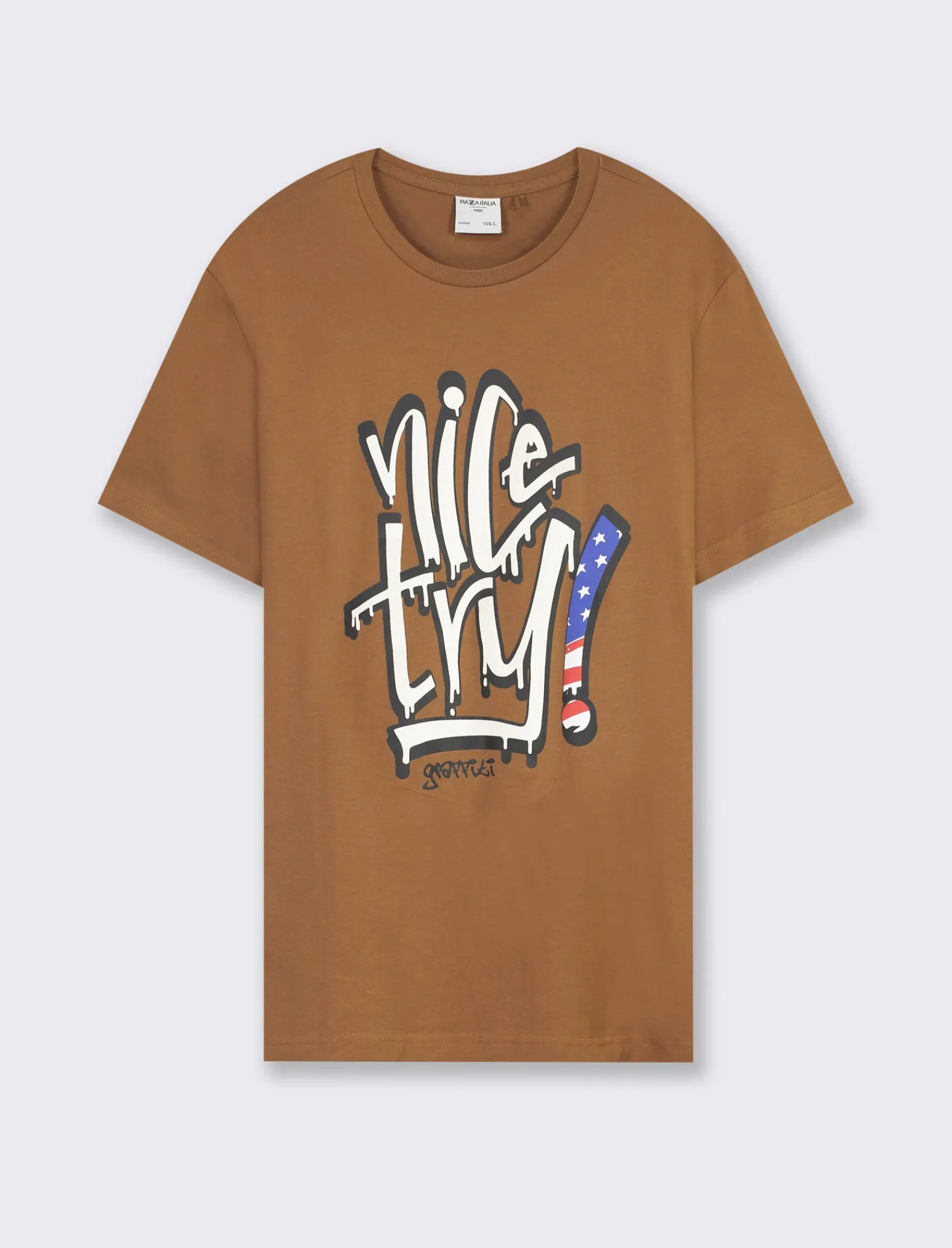 Uomo Piazza Italia Uomo | Polo E T-Shirt<T-shirt girocollo maniche corte regular fit con stampa graffiti USA Inspiration - tabacco