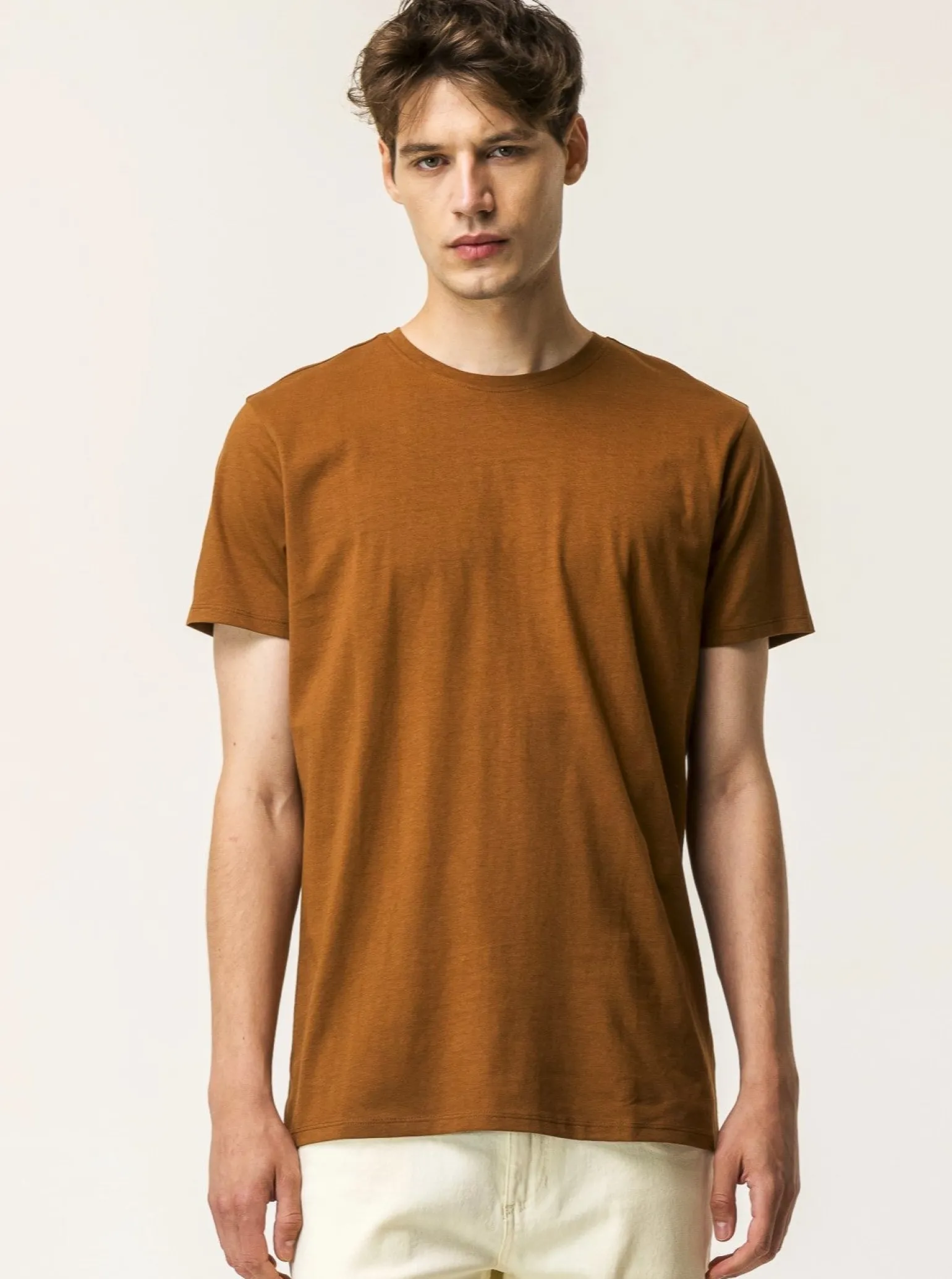 Uomo Piazza Italia Uomo | Polo E T-Shirt<T-shirt girocollo maniche corte regular fit in jersey puro cotone - tabacco
