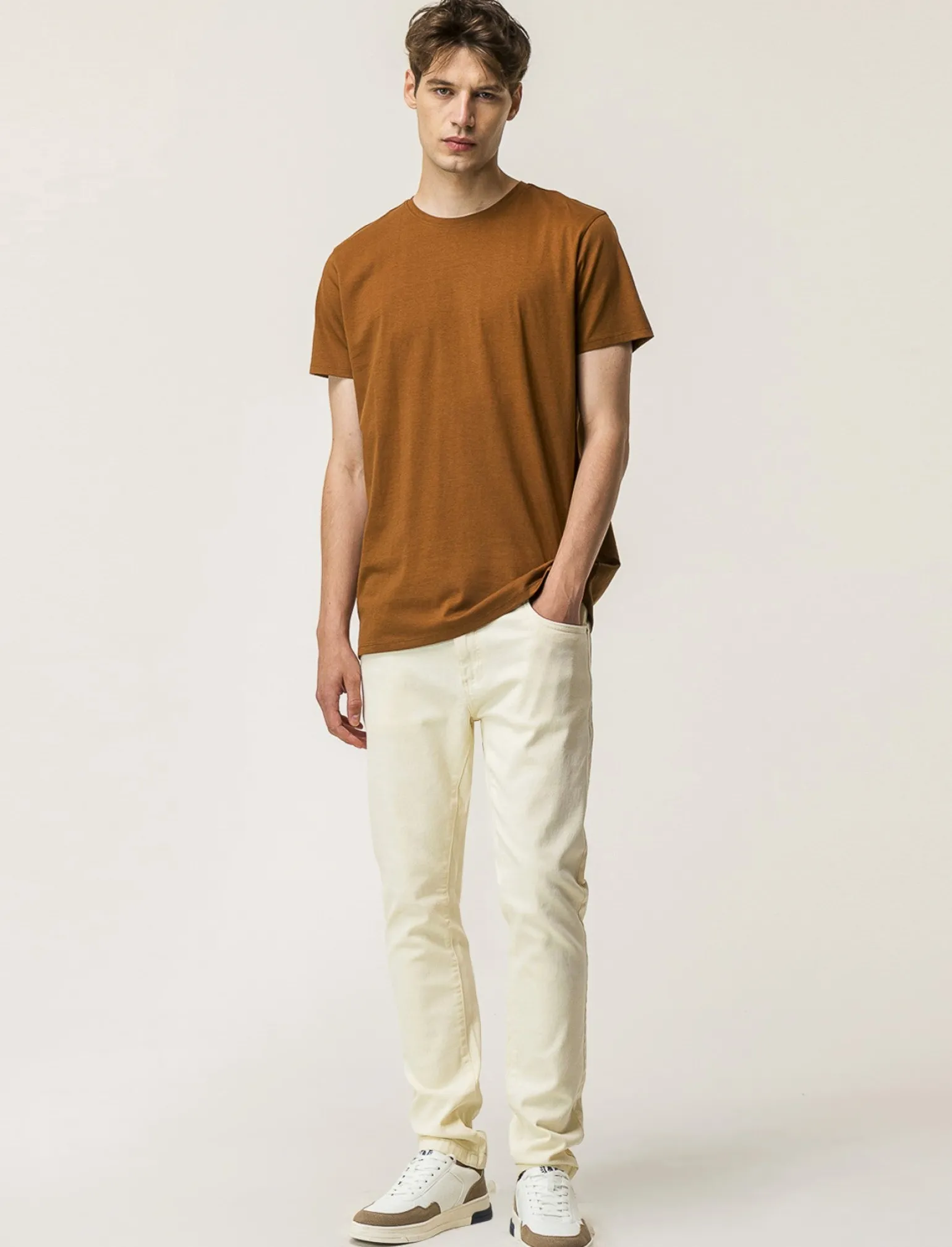 Uomo Piazza Italia Uomo | Polo E T-Shirt<T-shirt girocollo maniche corte regular fit in jersey puro cotone - tabacco