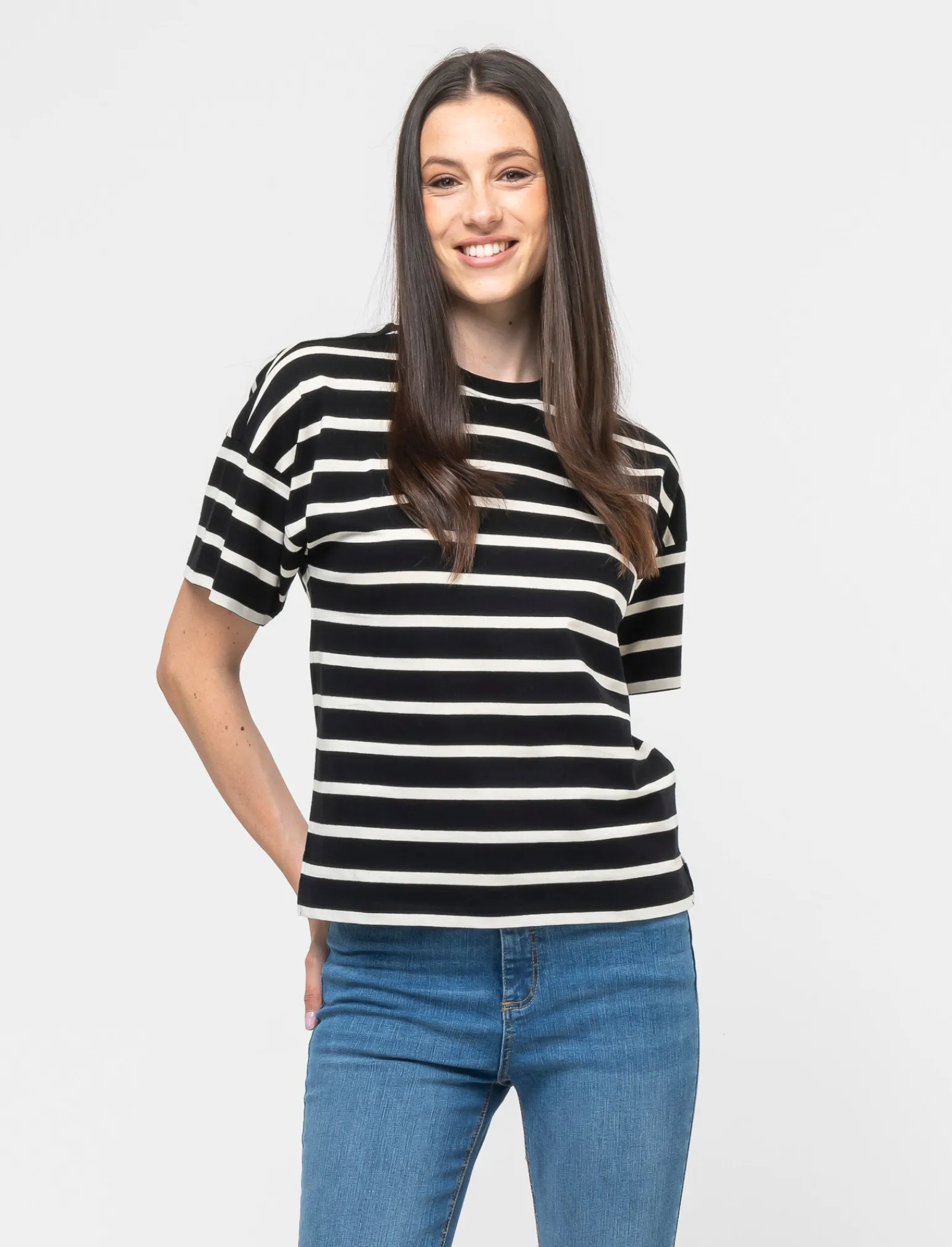 Donna Piazza Italia Maglieria<T-shirt in cotone con manica 3/4 a strisce - var 2