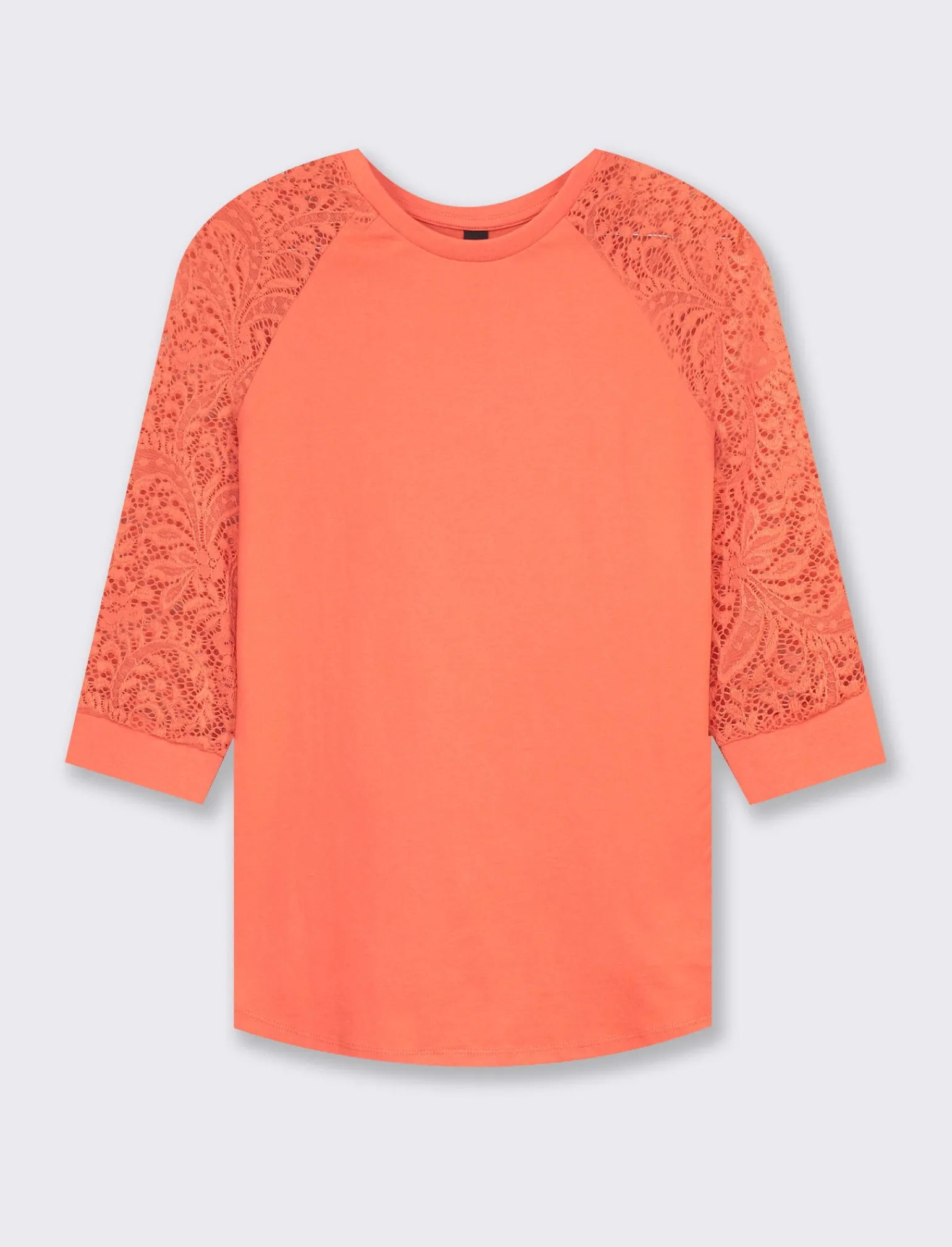 Donna Piazza Italia Maglieria<T-shirt in pizzo con manica 3/4 e motivi floreali raglan - Corallo