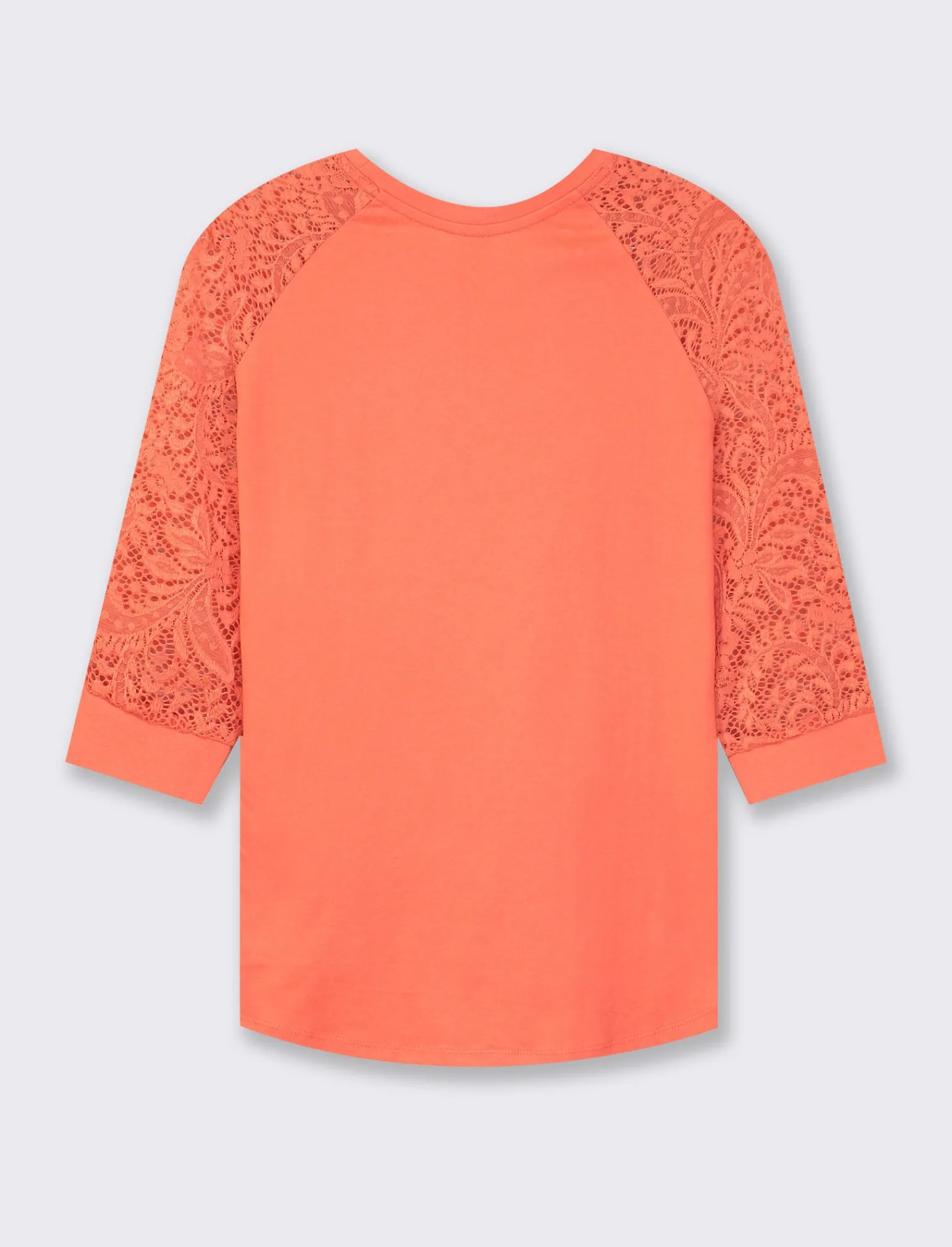 Donna Piazza Italia Maglieria<T-shirt in pizzo con manica 3/4 e motivi floreali raglan - Corallo
