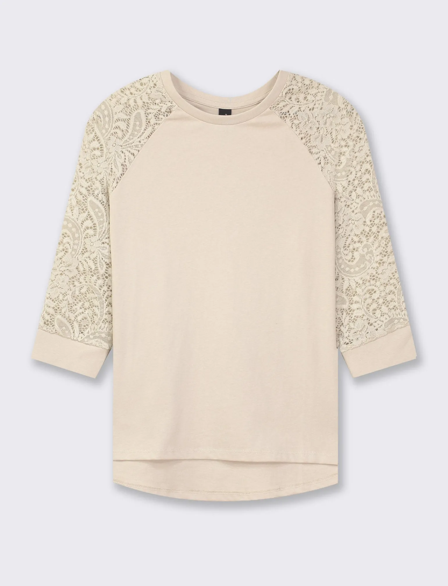 Donna Piazza Italia Maglieria<T-shirt in pizzo con manica 3/4 e motivi floreali raglan - Sabbia