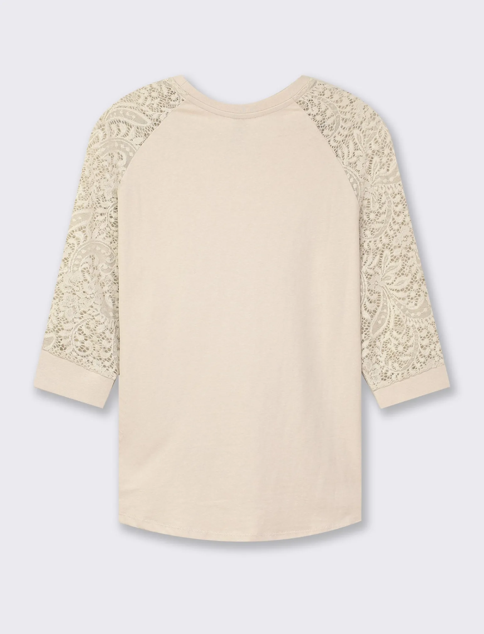 Donna Piazza Italia Maglieria<T-shirt in pizzo con manica 3/4 e motivi floreali raglan - Sabbia