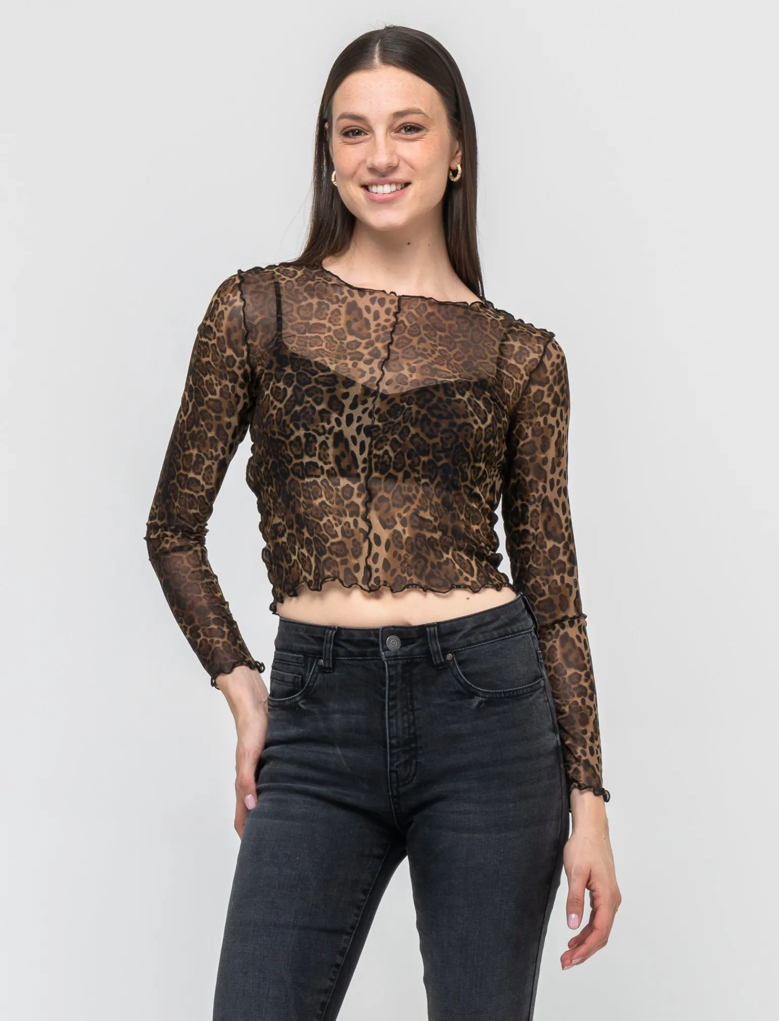 Donna Piazza Italia Maglieria<T-shirt in rete stampata manica lunga e vestibilità crop - var 1