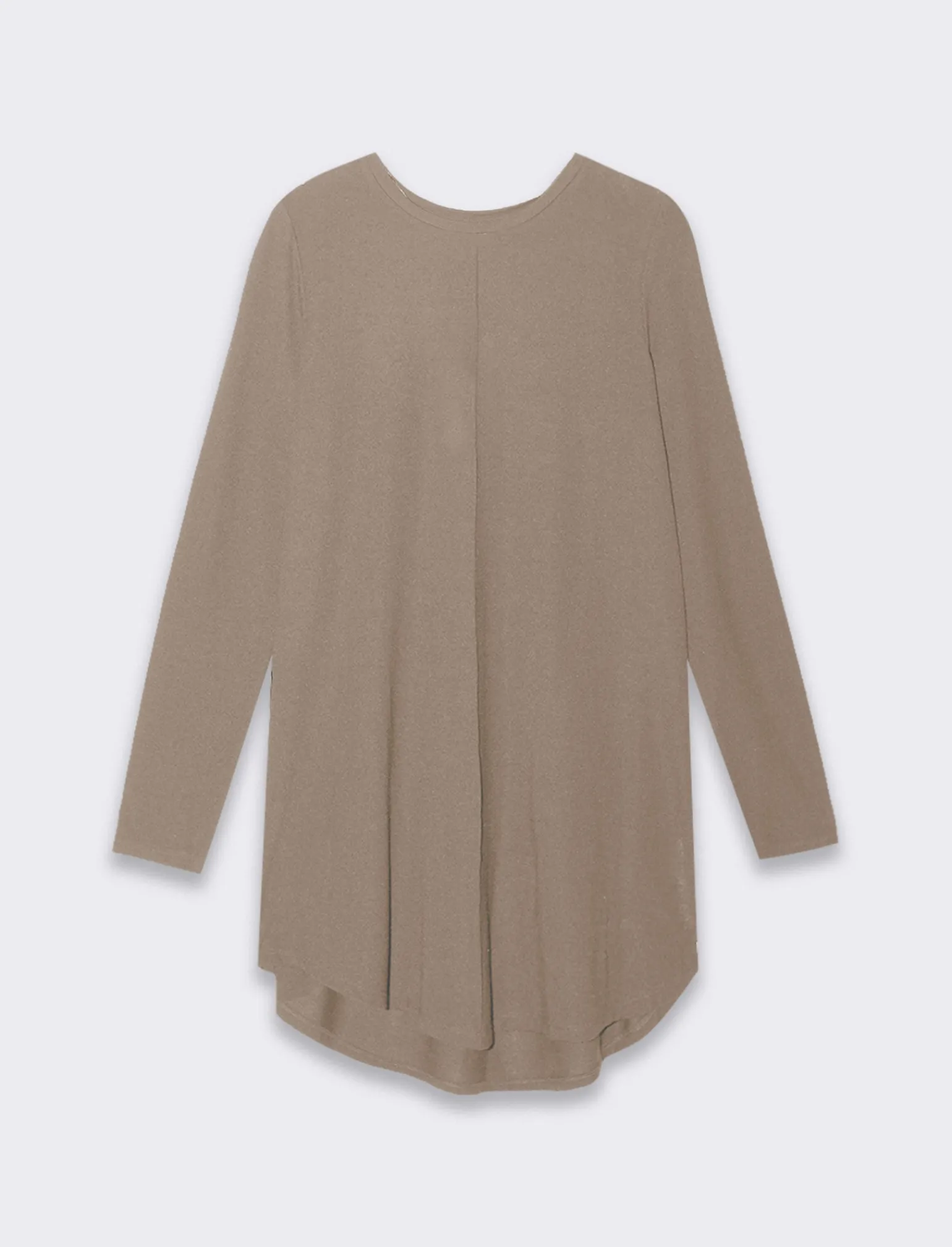 Donna Piazza Italia Donna | Maglieria<T-shirt lunga a girocollo a manica lunga e spacchi laterali - Tortora melange