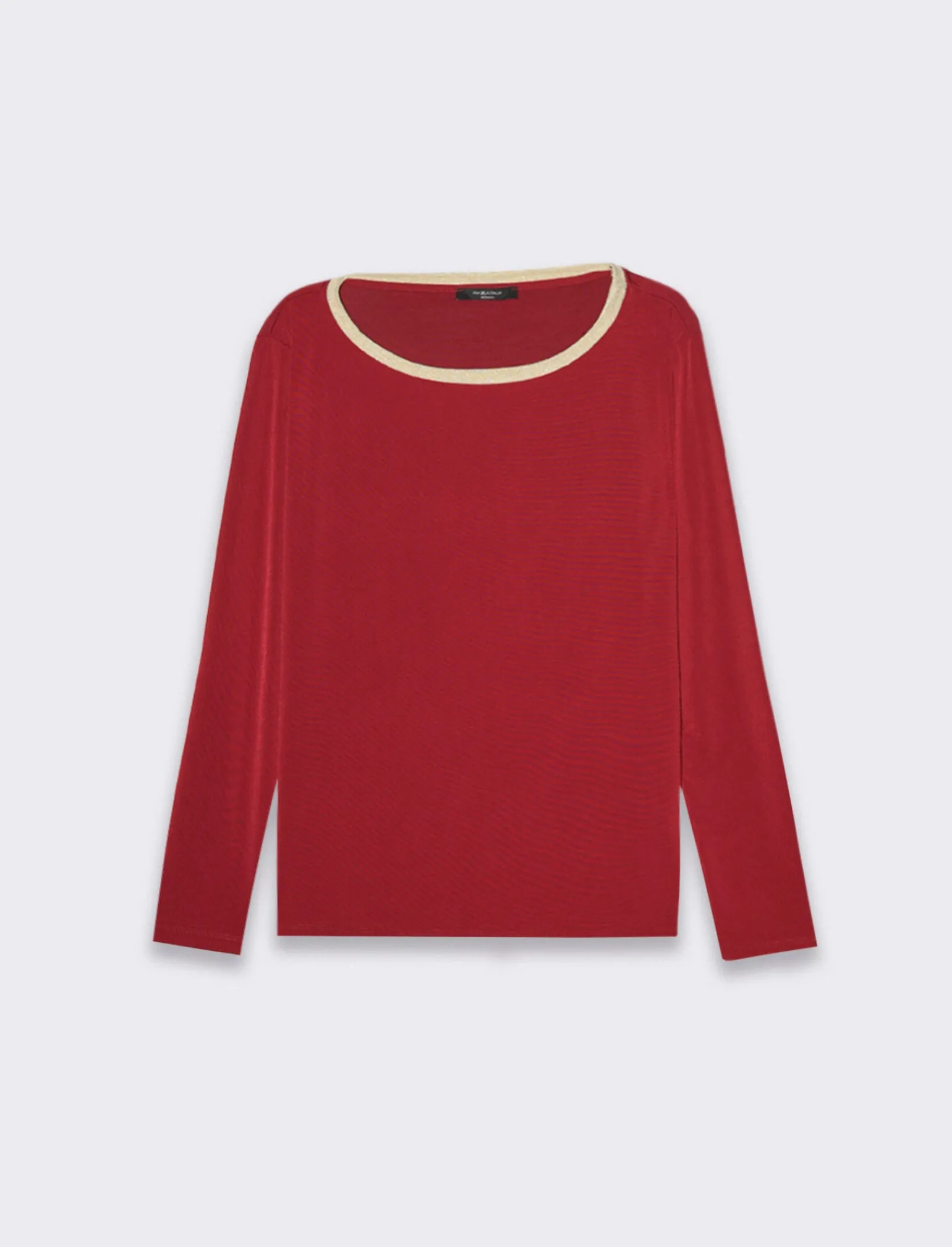 Donna Piazza Italia Donna | Maglieria<T-shirt manica lunga, girocollo con bordo in filo effetto metallico - Bordeaux