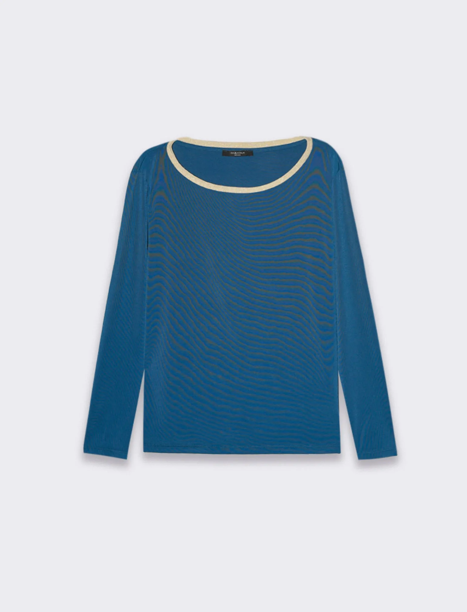 Donna Piazza Italia Donna | Maglieria<T-shirt manica lunga, girocollo con bordo in filo effetto metallico - Ottanio