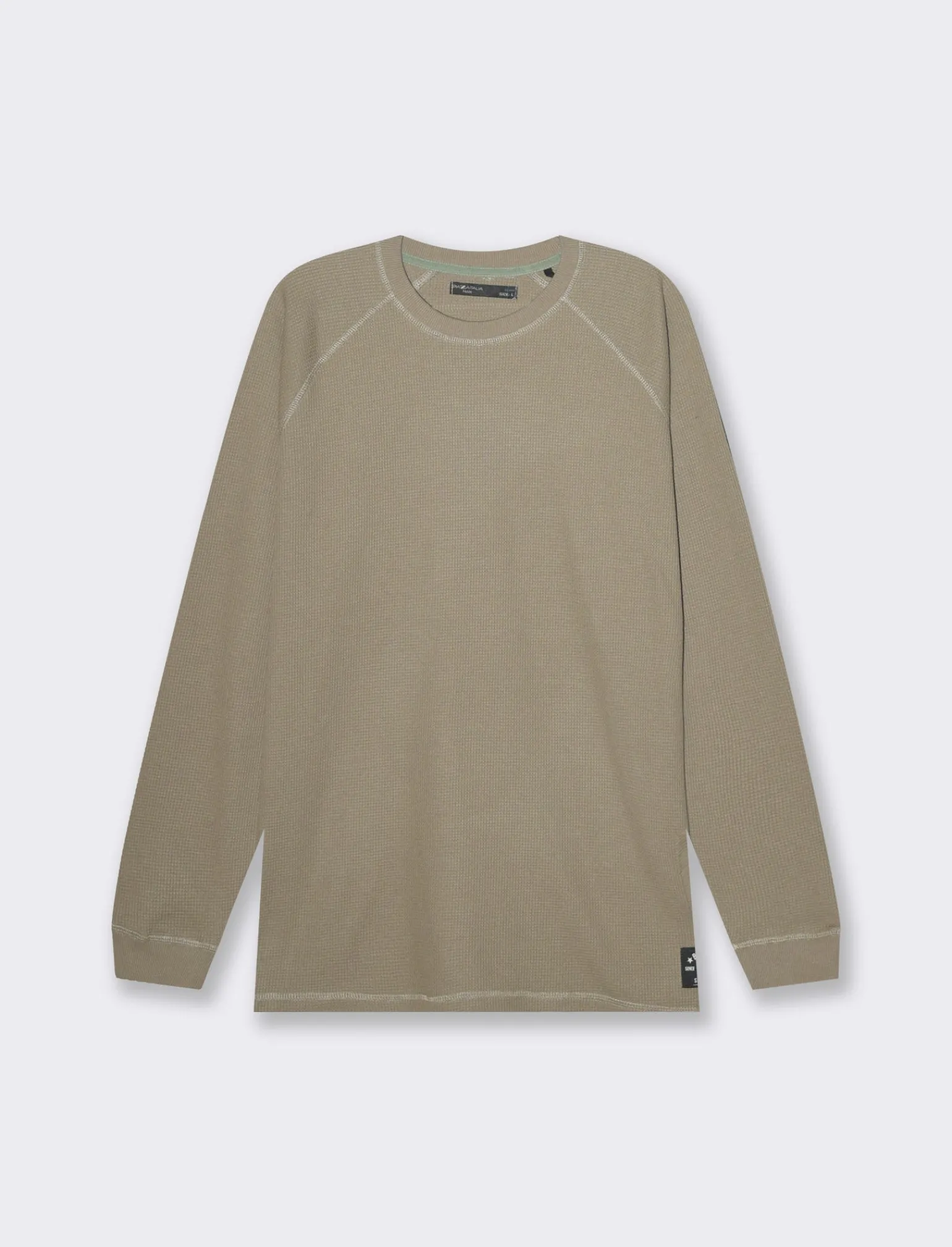 Uomo Piazza Italia Uomo | Polo E T-Shirt<T-shirt maniche lunghe struttura waffel in puro cotone - kaki