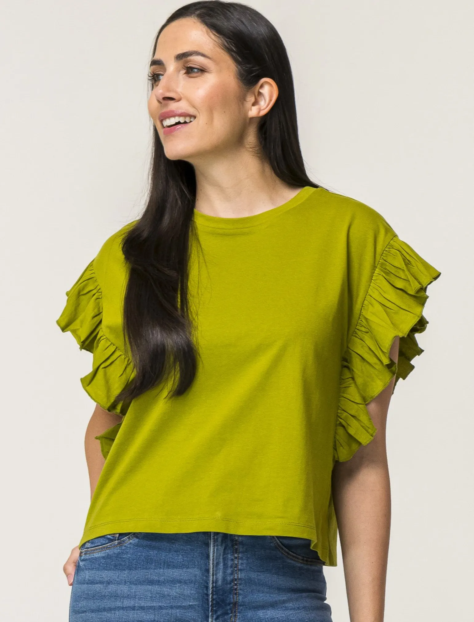 Donna Piazza Italia Donna | T-Shirt E Top<T-shirt mezza manica girocollo con applicazione rouches sulla manica - pistacchio