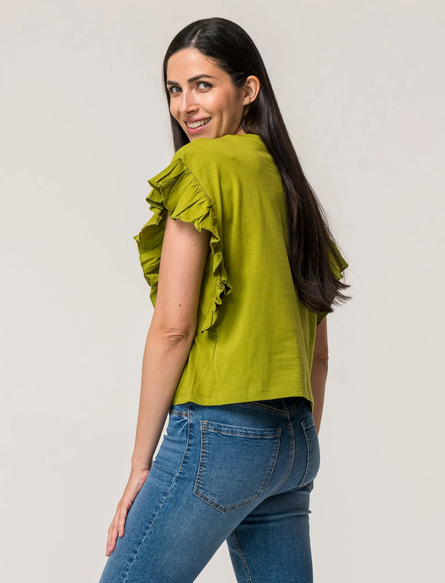 Donna Piazza Italia Donna | T-Shirt E Top<T-shirt mezza manica girocollo con applicazione rouches sulla manica - pistacchio