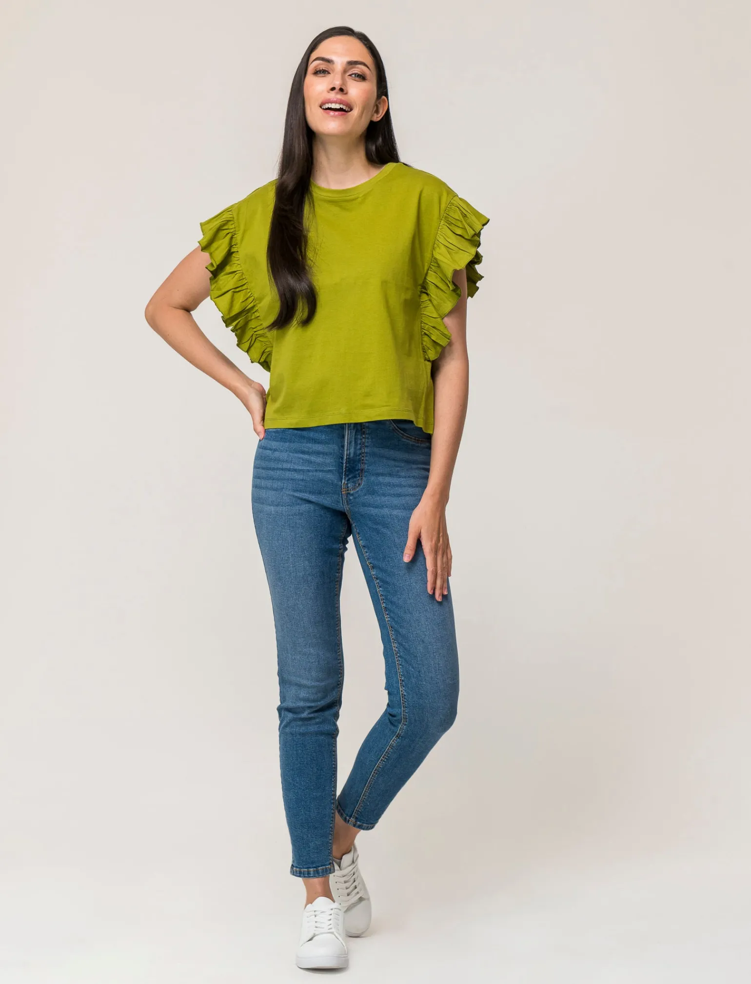 Donna Piazza Italia Donna | T-Shirt E Top<T-shirt mezza manica girocollo con applicazione rouches sulla manica - pistacchio