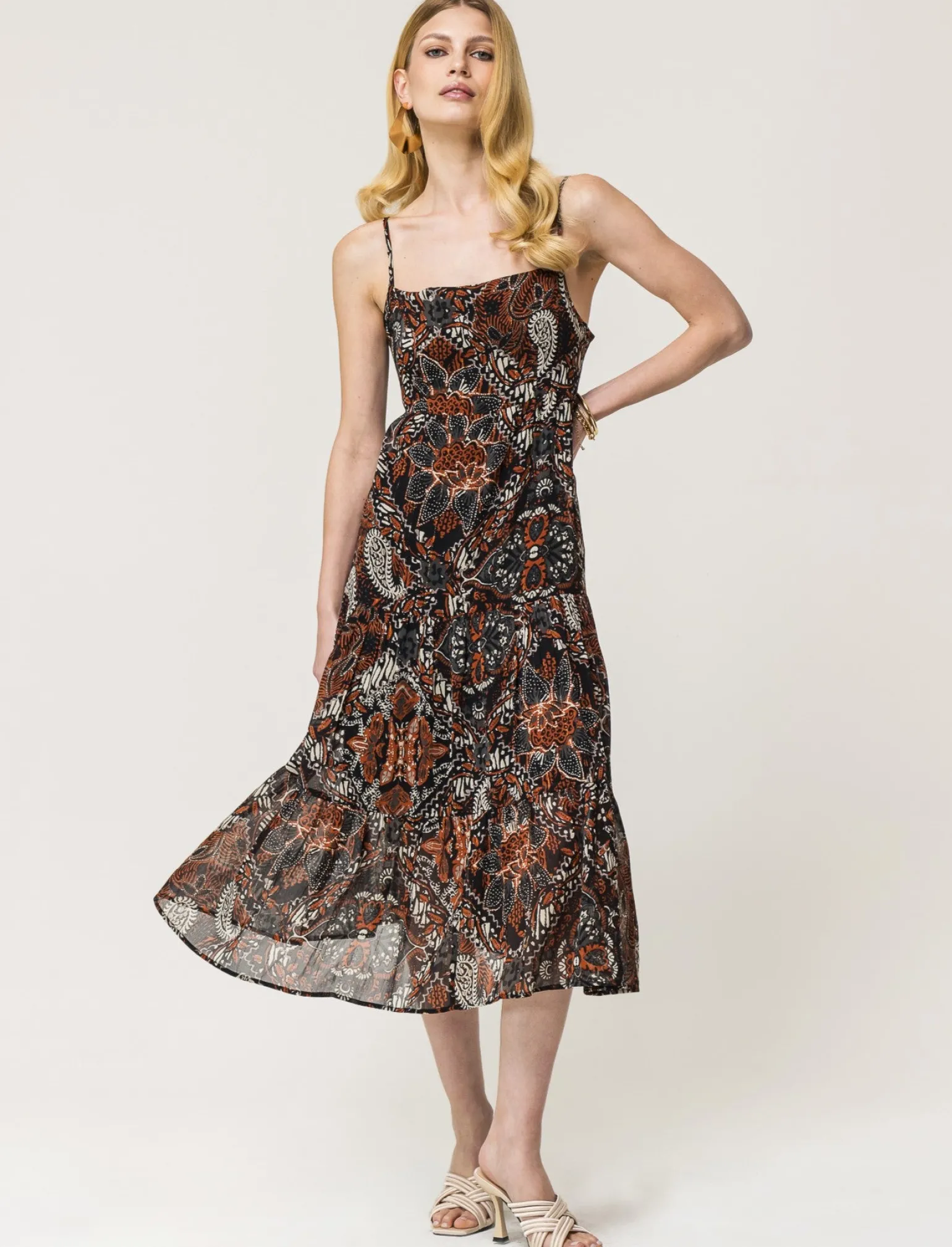 Donna Piazza Italia Donna | Abiti E Tute<Vestito a bretelle in tessuto leggero con inserto effetto metallizzato - var 1