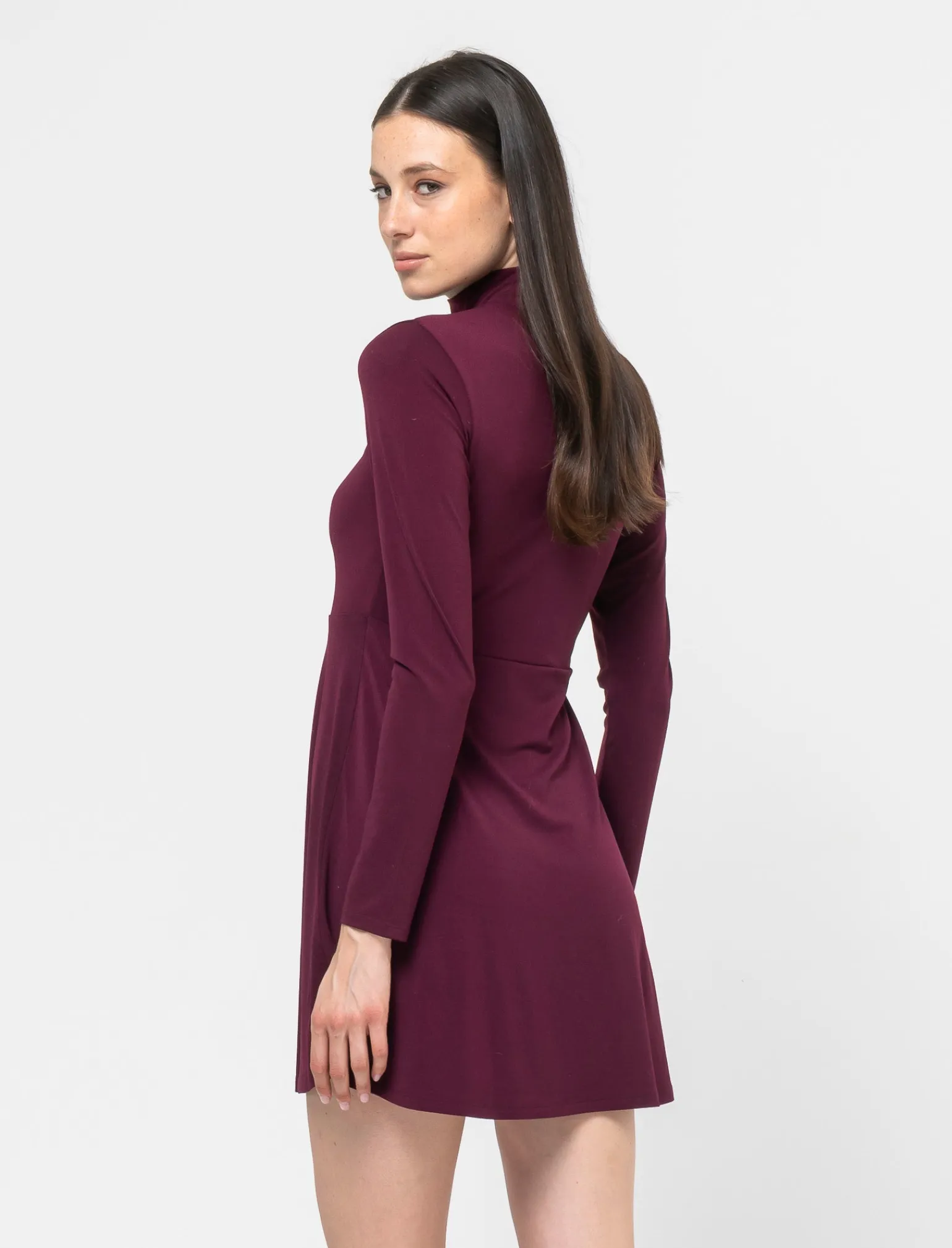 Donna Piazza Italia Donna | Abiti E Tute<Vestito corto con manica lunga e collo alto tagliato in vita e gonna morbida - Lampone