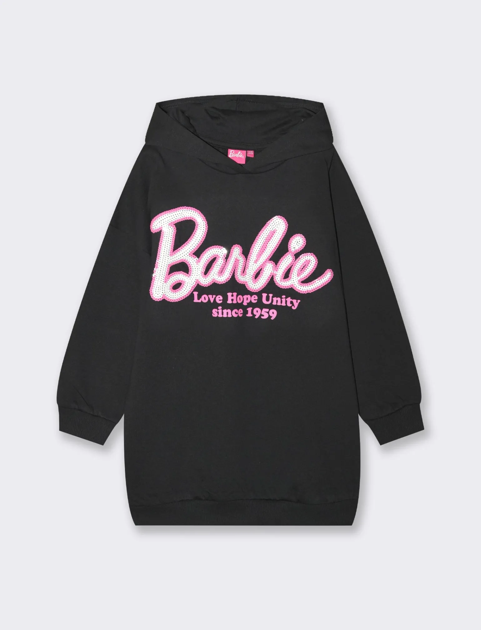 Piazza Italia Bambina | Abiti E Tute<Vestito in tessuto felpato con cappuccio e lavorazione in paillettes con logo barbie -