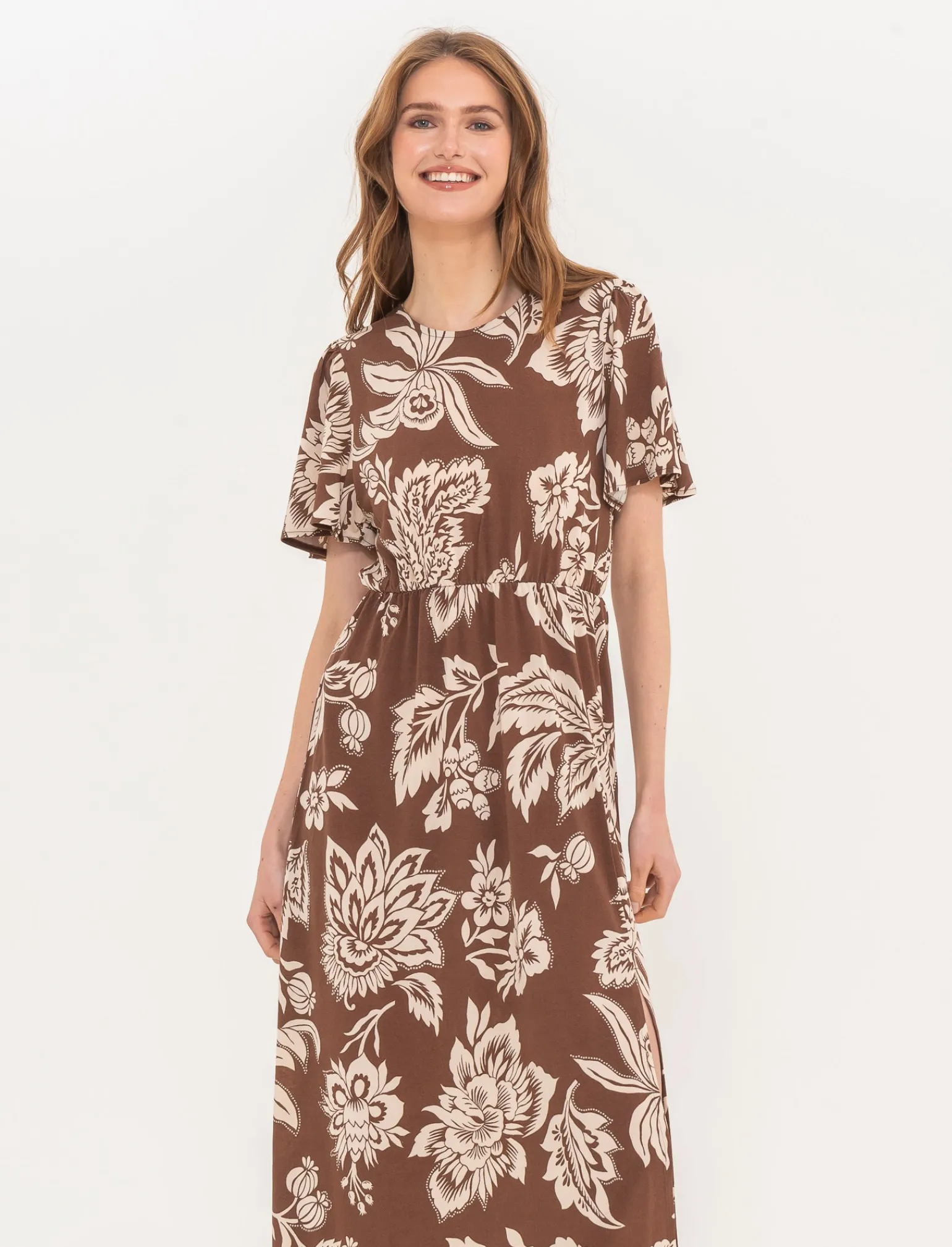 Donna Piazza Italia Donna<Vestito lungo in tessuto crepe stampato con scollo tondo - var 2