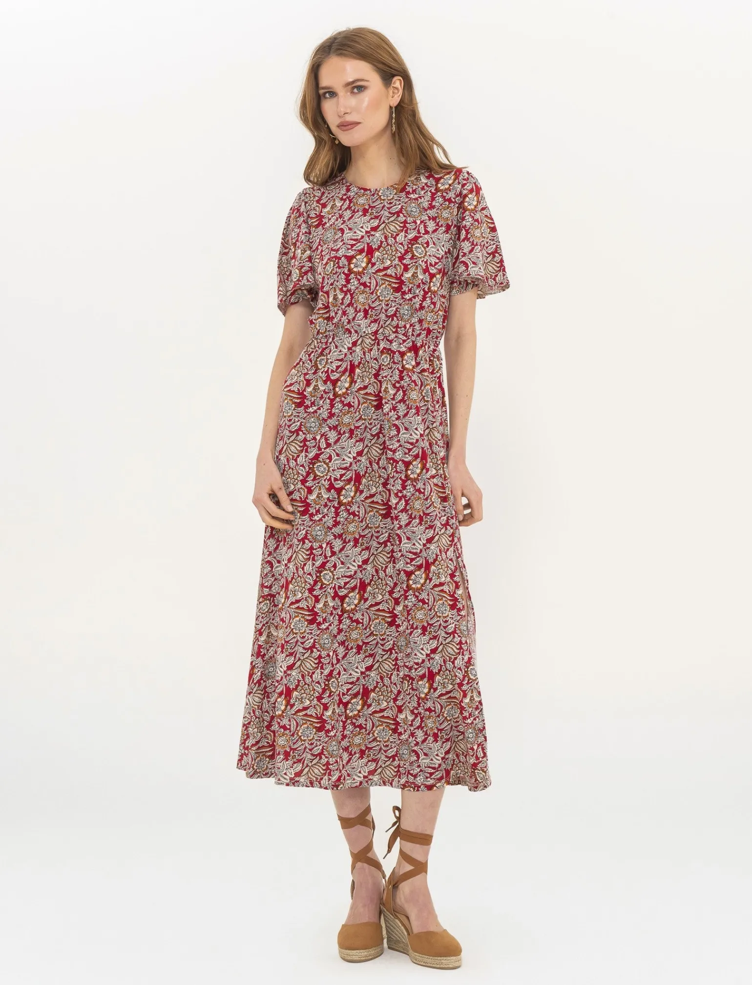Donna Piazza Italia Donna<Vestito lungo in tessuto crepe stampato con scollo tondo - var 1