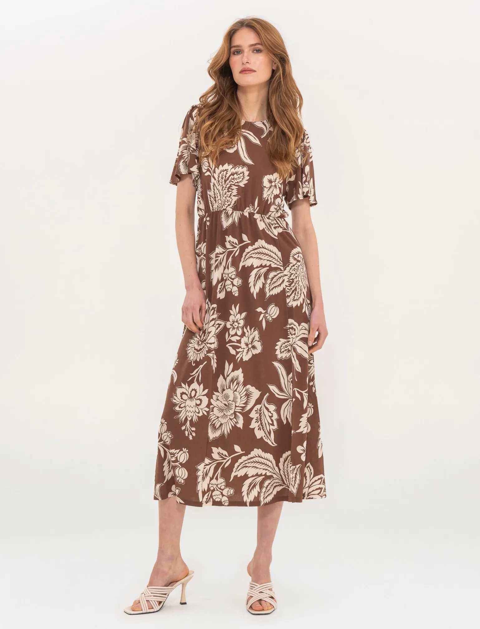 Donna Piazza Italia Donna<Vestito lungo in tessuto crepe stampato con scollo tondo - var 2
