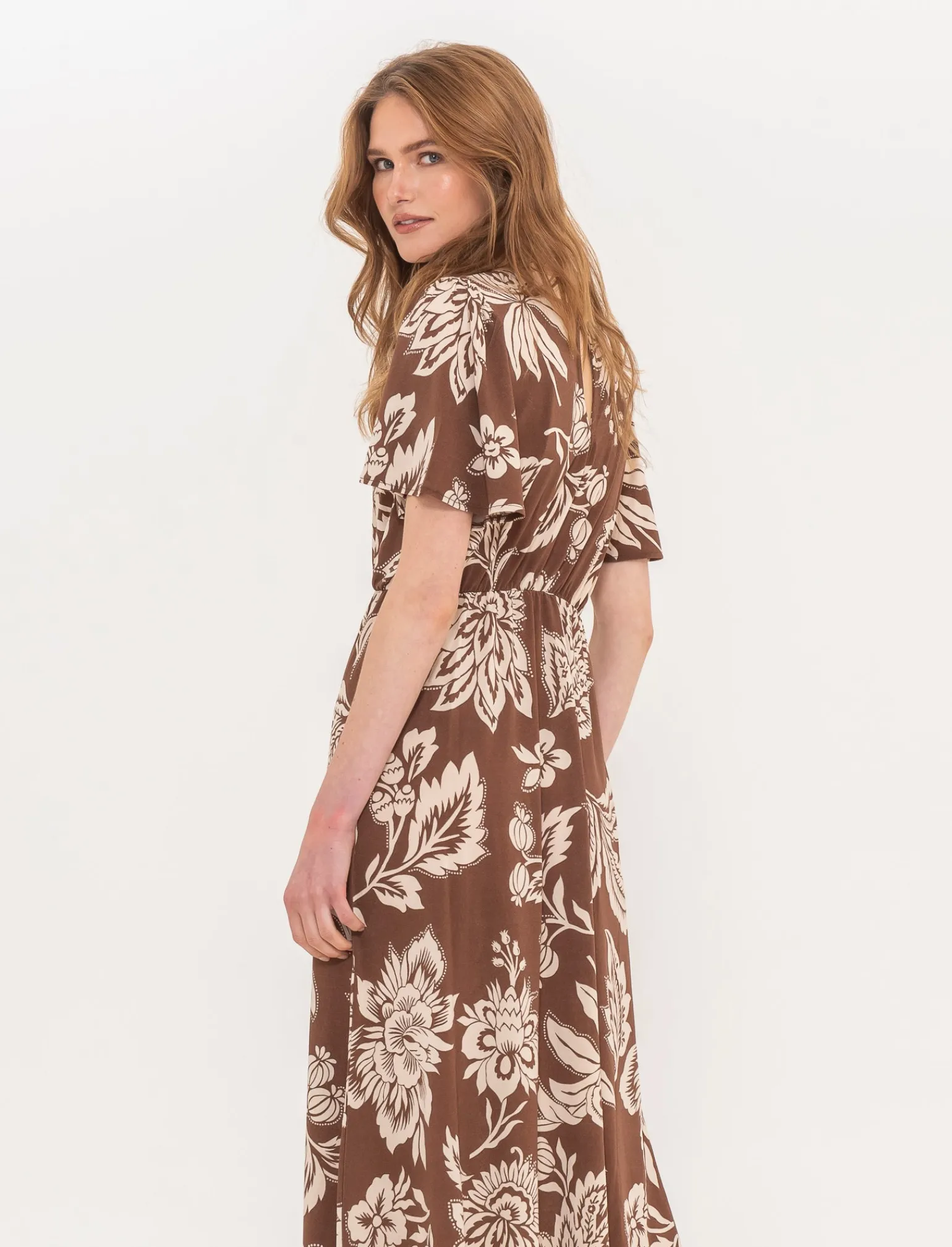 Donna Piazza Italia Donna<Vestito lungo in tessuto crepe stampato con scollo tondo - var 2